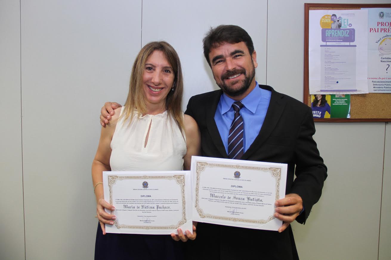 prefeita eleita de Quissamã, Fátima Pacheco (PTN), e o vice Marcelo Batista (PMDB)