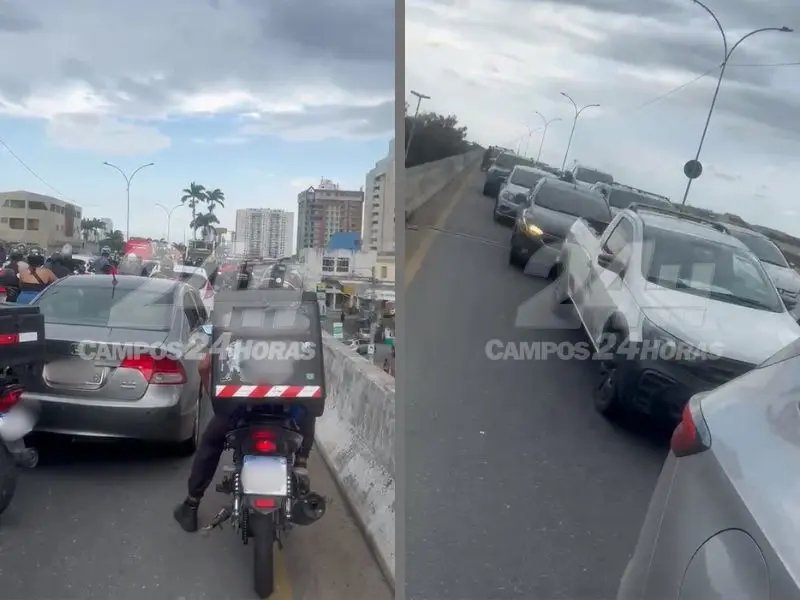 Acidente entre carro e moto deixa jovem ferido e provoca lentidão na Ponte Leonel Brizola