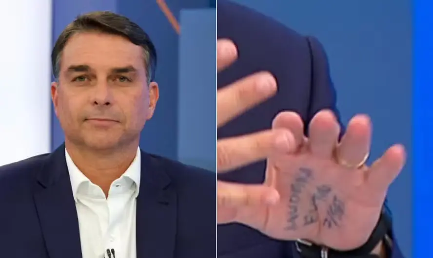 O que estava escrito na mão de Flávio Bolsonaro na sabatina da Globo?
