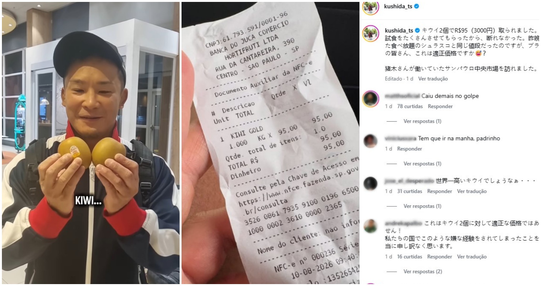 ‘Dois kiwis por R$ 95’: lutador japonês se surpreende com preço no Mercadão e internautas…