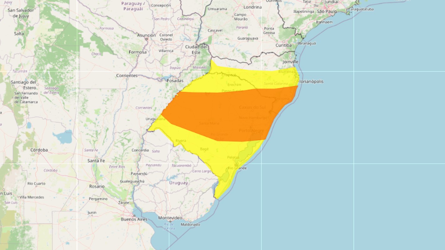 Inmet emite aviso de tempestade e ventos de até 100 km/h para o RS
