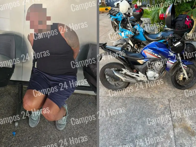 Suspeito de roubos é preso com arma de brinquedo, touca e moto em Campos