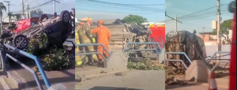 Carro capota e invade ciclovia na Avenida 28 de Março, em Campos; Vídeo