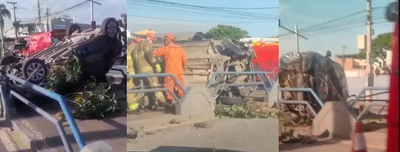 Carro capota e invade ciclovia na Avenida 28 de Março, em Campos; Vídeo