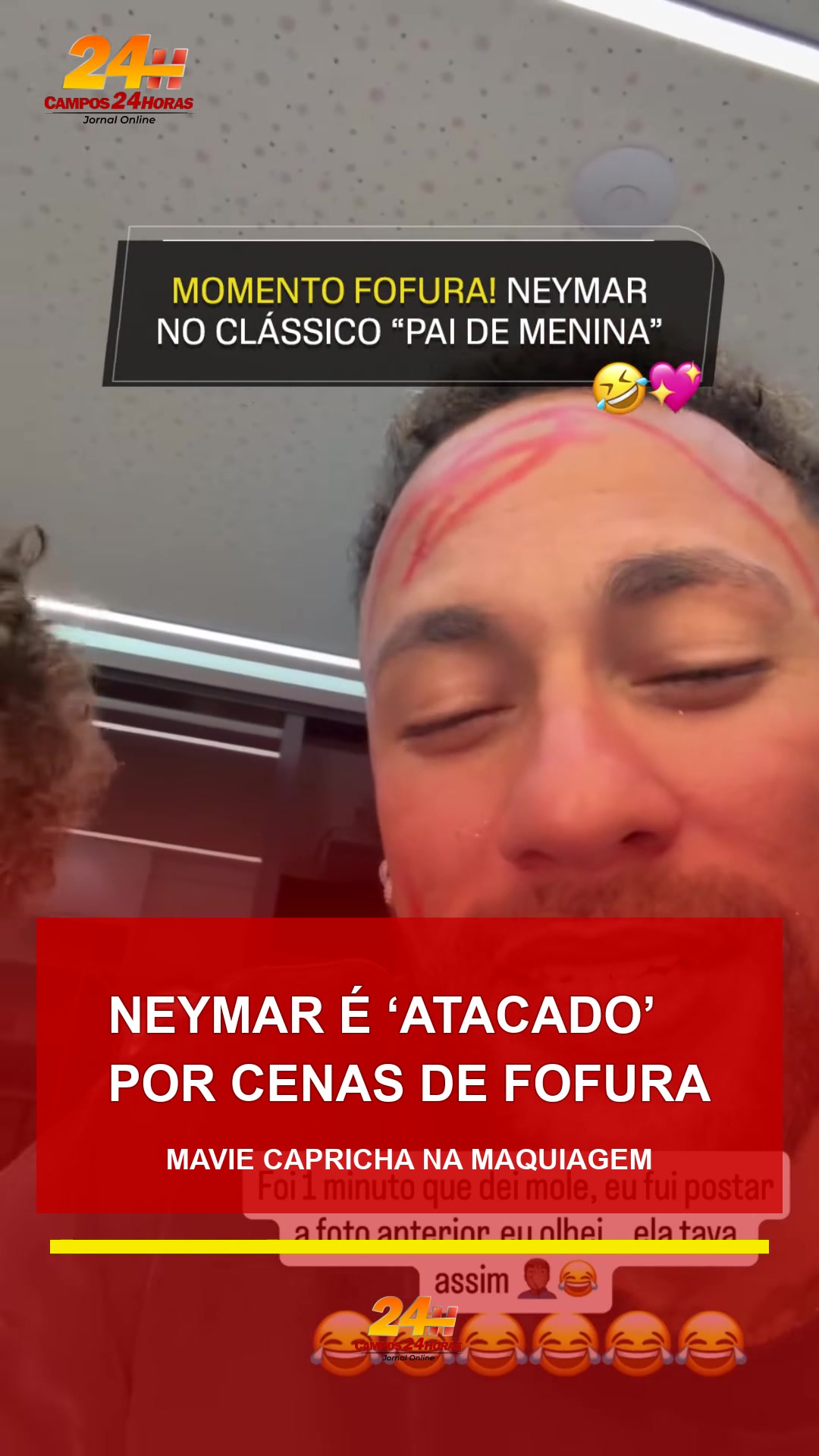Neymar é ‘atacado’ pela filha em cenas de fofura e maquiagem