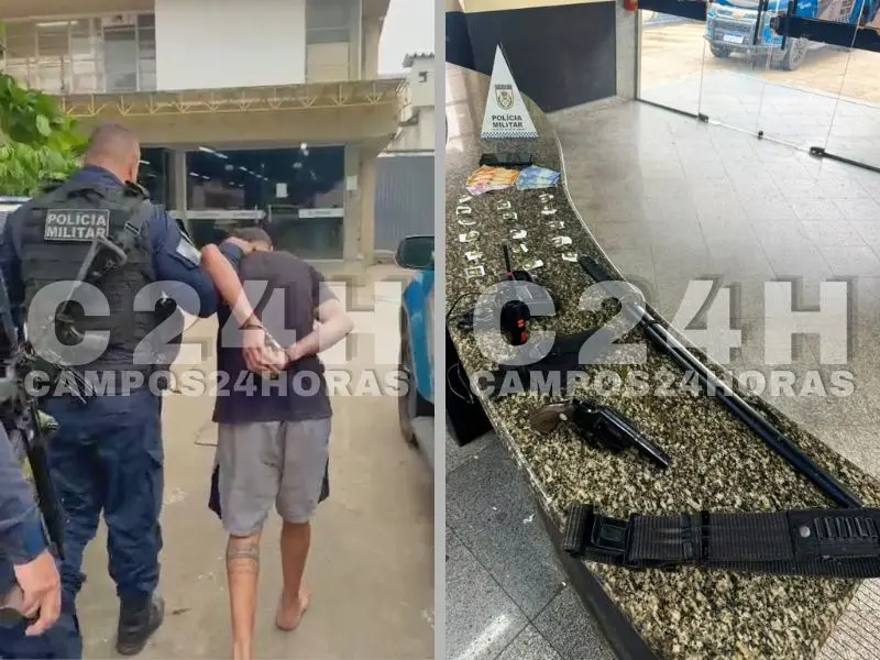 Vídeo: PM acha arma e espada em casa e prende suspeito de comandar venda de drogas no Caju