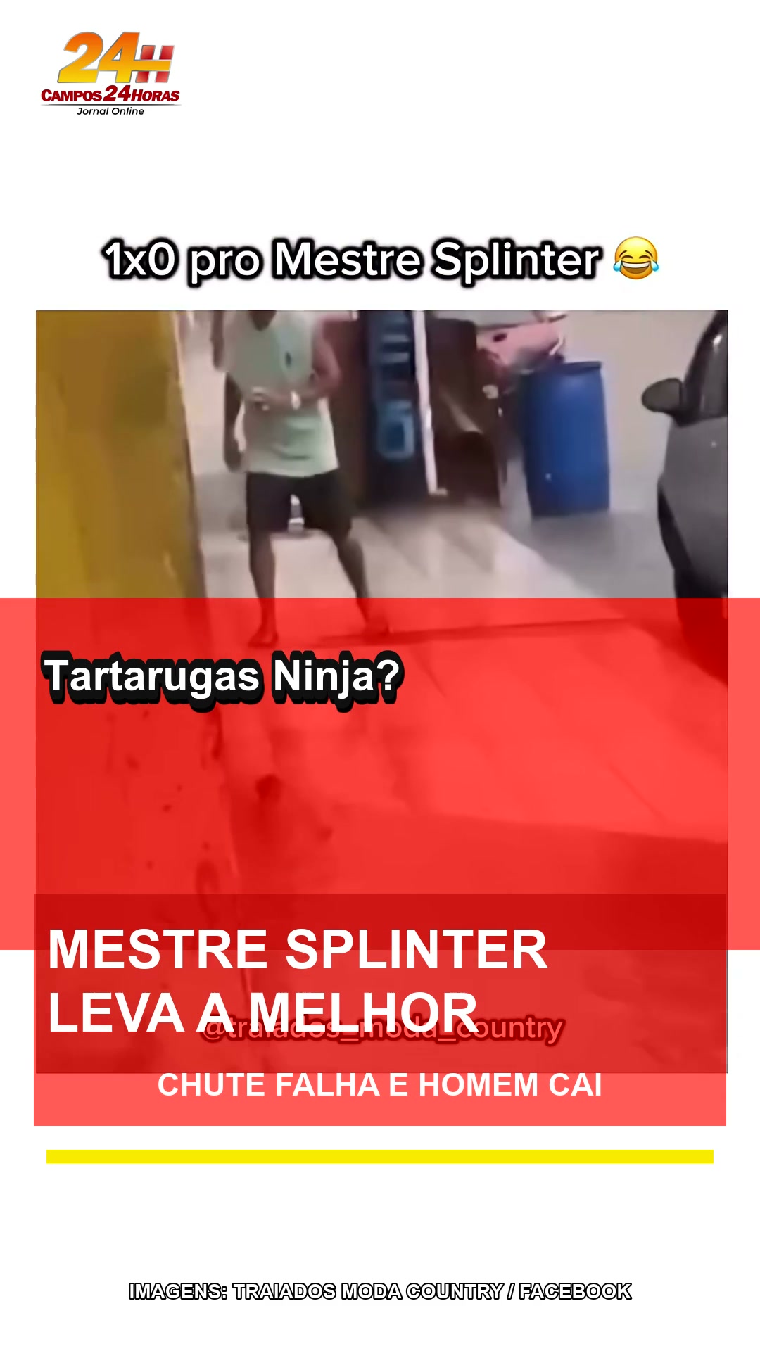 Tartarugas Ninja e Mestre Splinter: tentativa de chute termina em cena viral