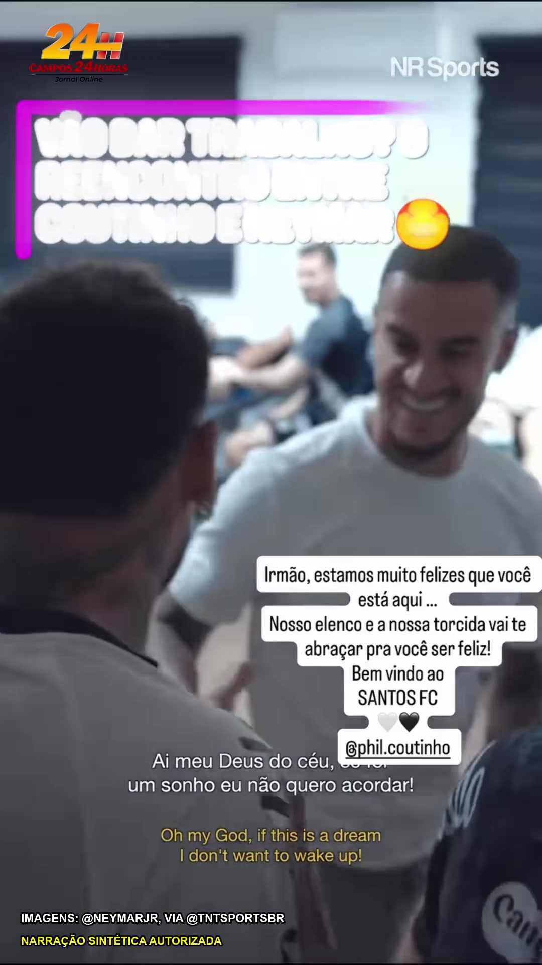 Neymar abraça Philippe Coutinho durante reencontro no Santos