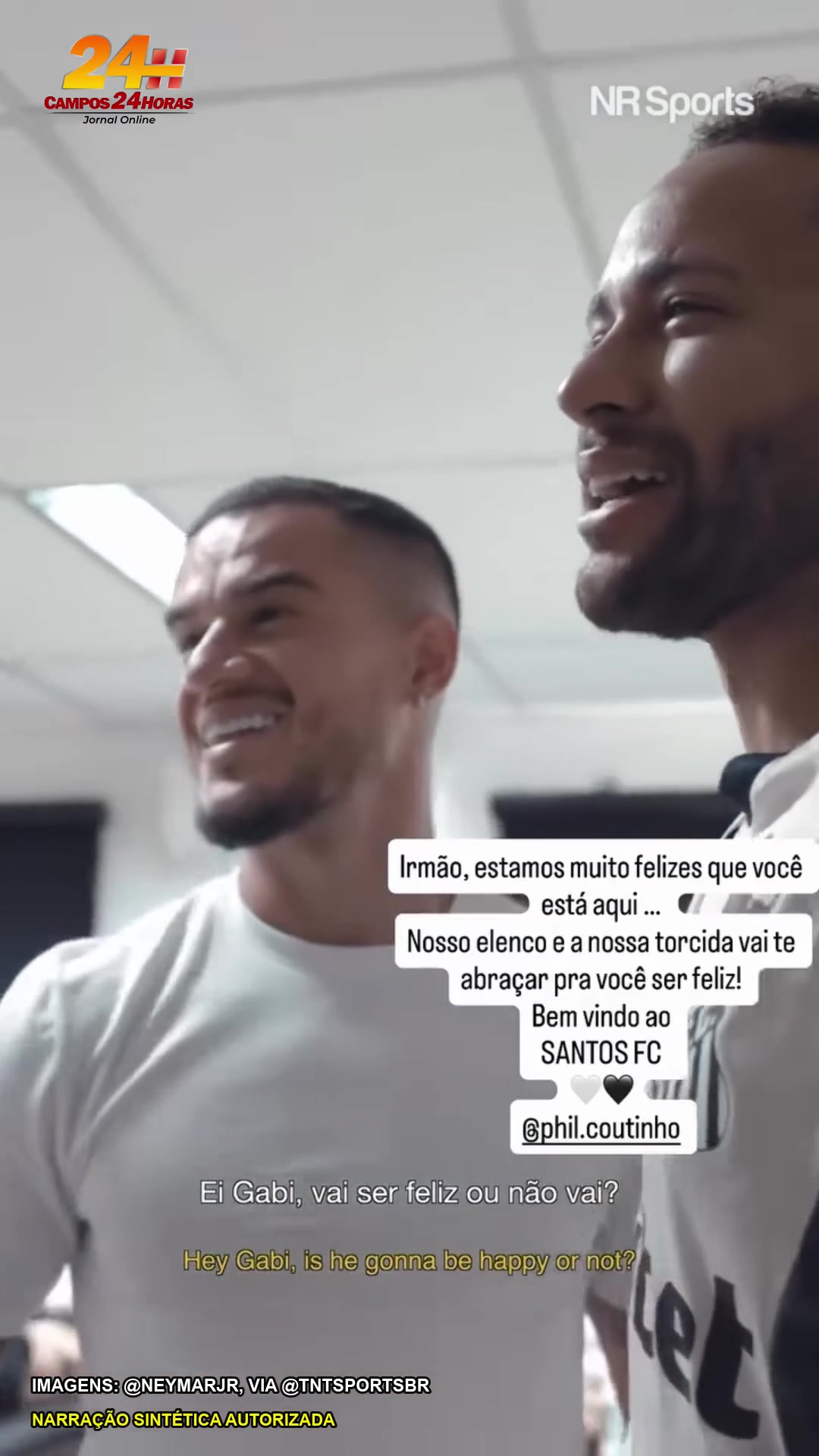 Neymar e Philippe Coutinho conversam nas instalações do Santos
