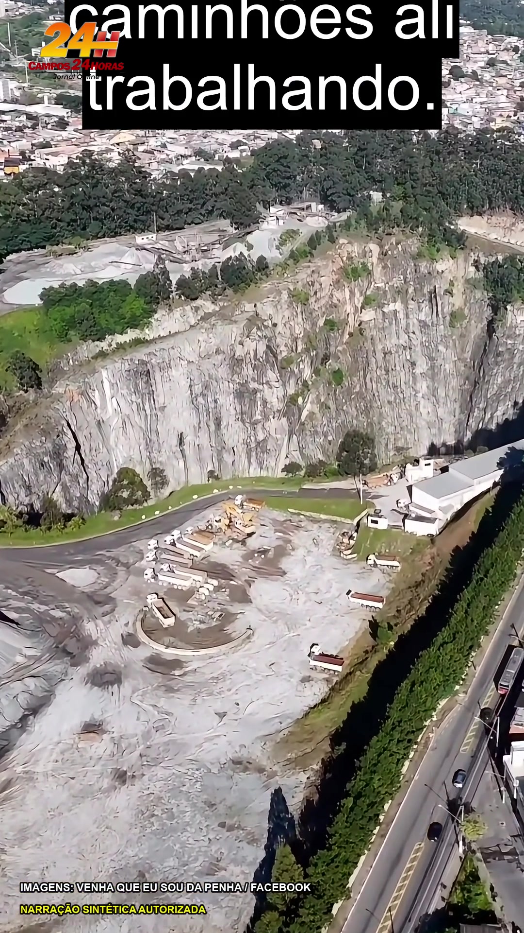 Cava e área operacional da Pedreira Lageado vistas de cima