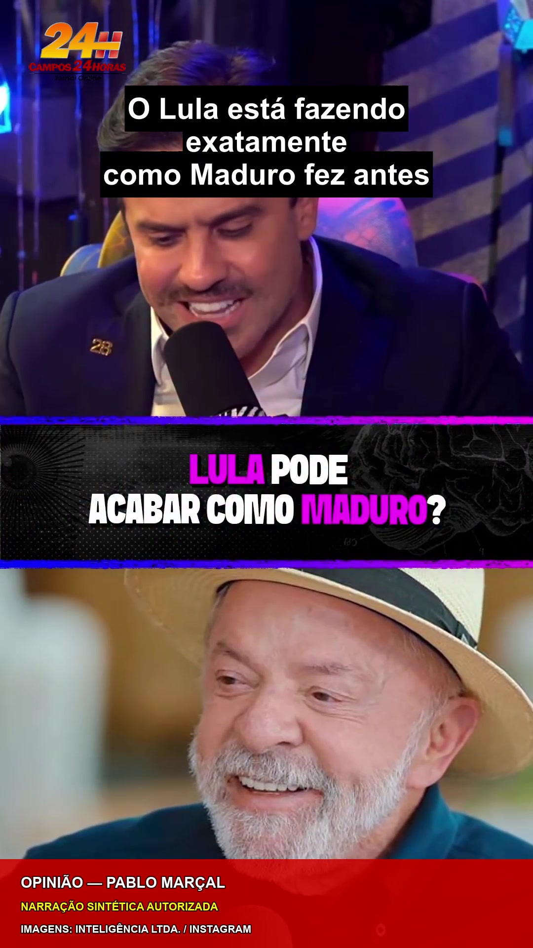 Trecho do Reel com Pablo Marçal identificado como opinião