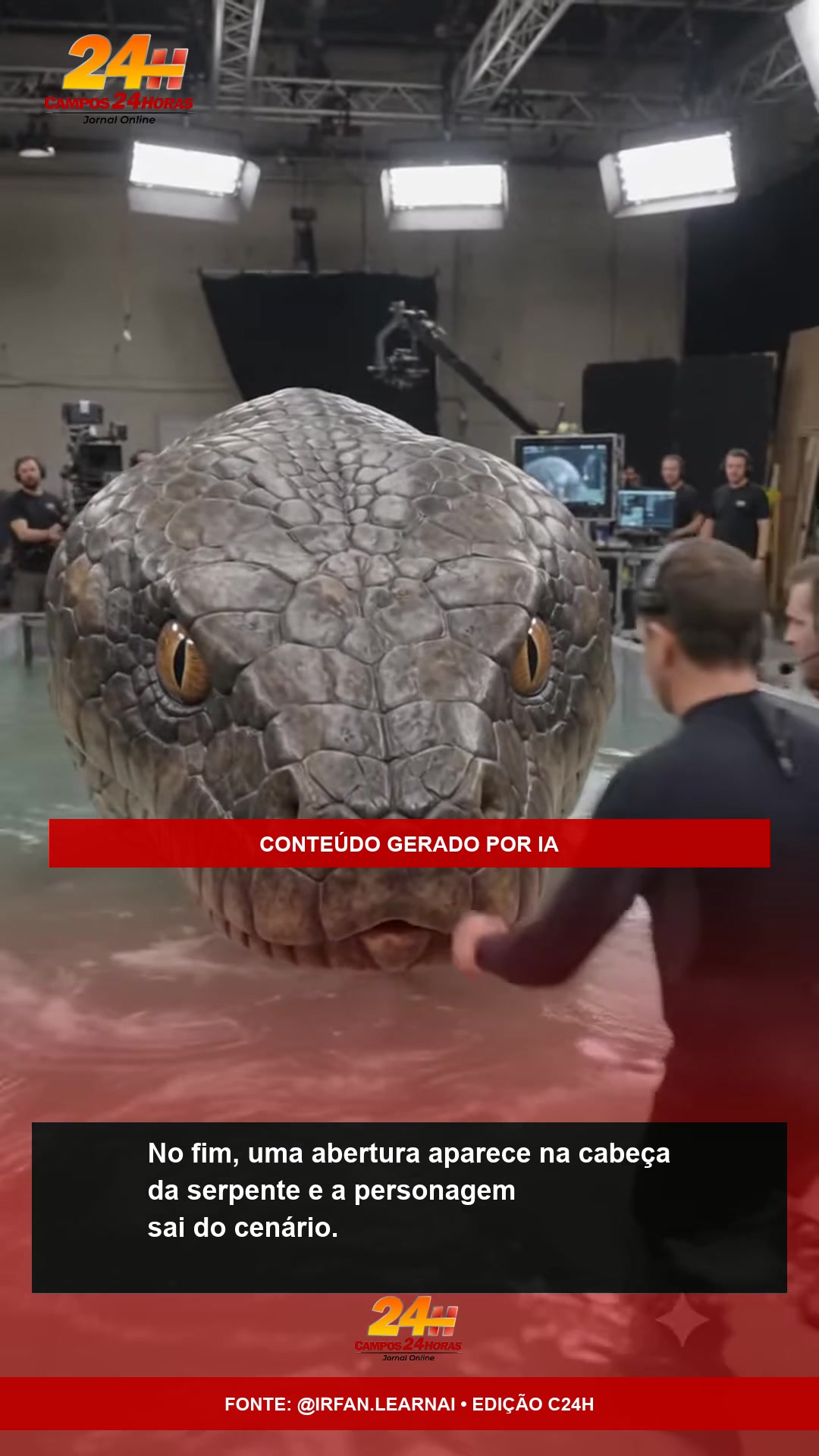 Estrutura na cabeça da cobra aparece aberta no vídeo sintético
