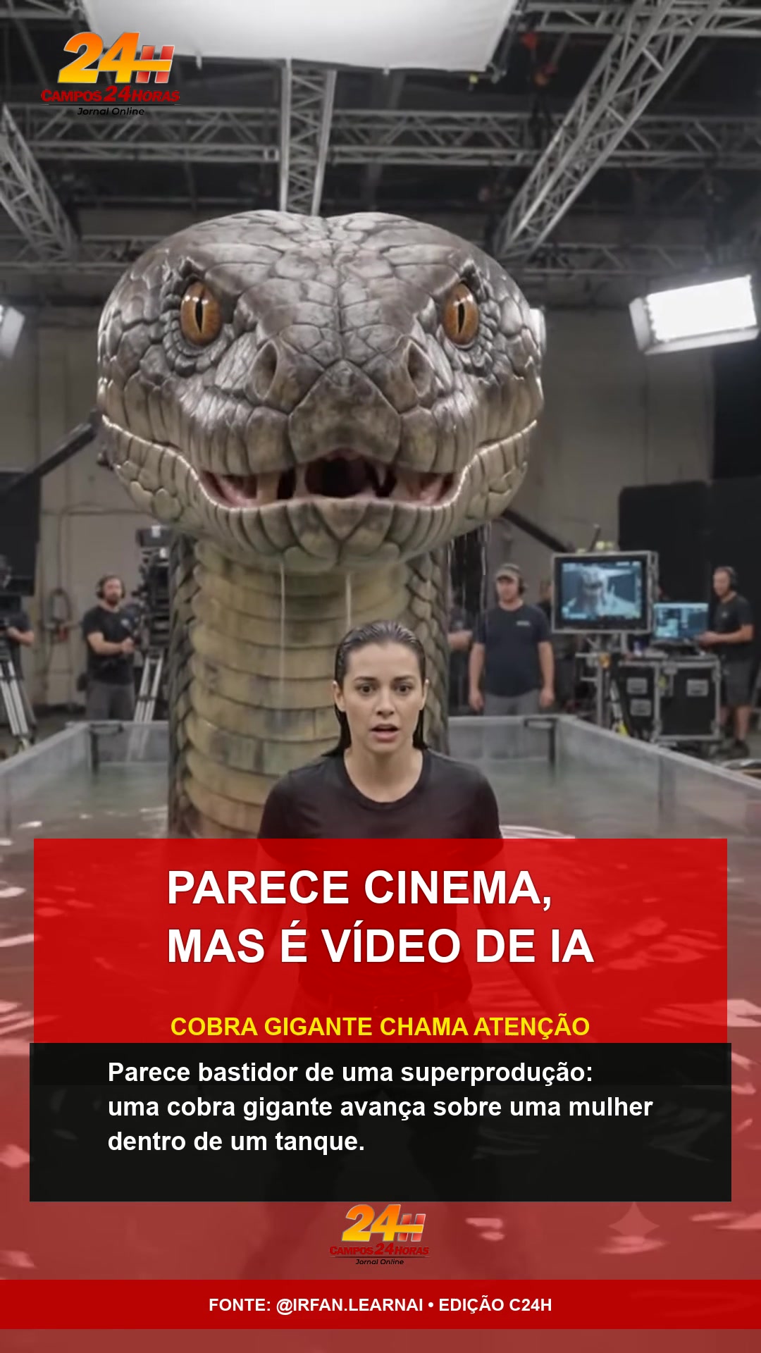 Vídeo de IA simula cobra gigante em cena que parece produção de cinema