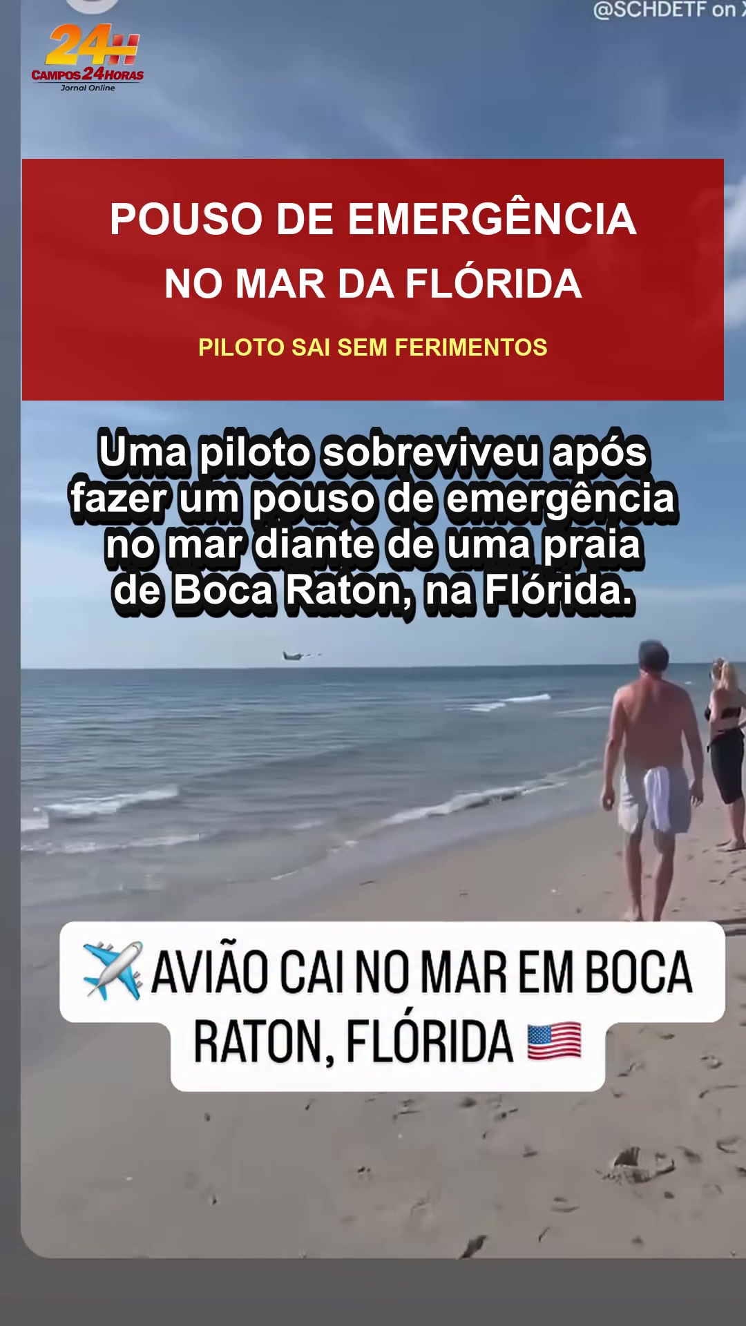 Piloto sobrevive após pouso de emergência no mar em Boca Raton, na Flórida