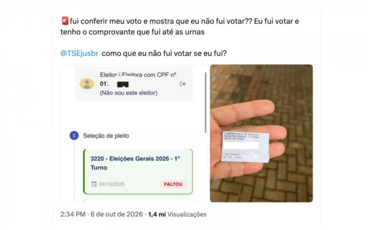 Erro no site do TSE dá falta a eleitores que votaram no 1º turno