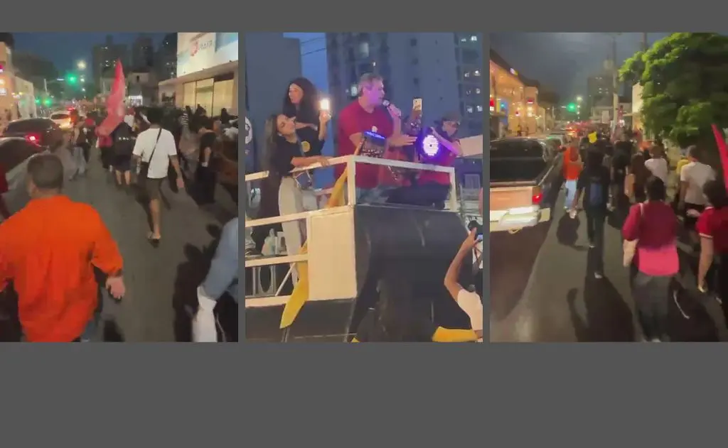 Vídeo: Em Campos, Lindbergh Farias e apoiadores de PT fazem passeata na Pelinca