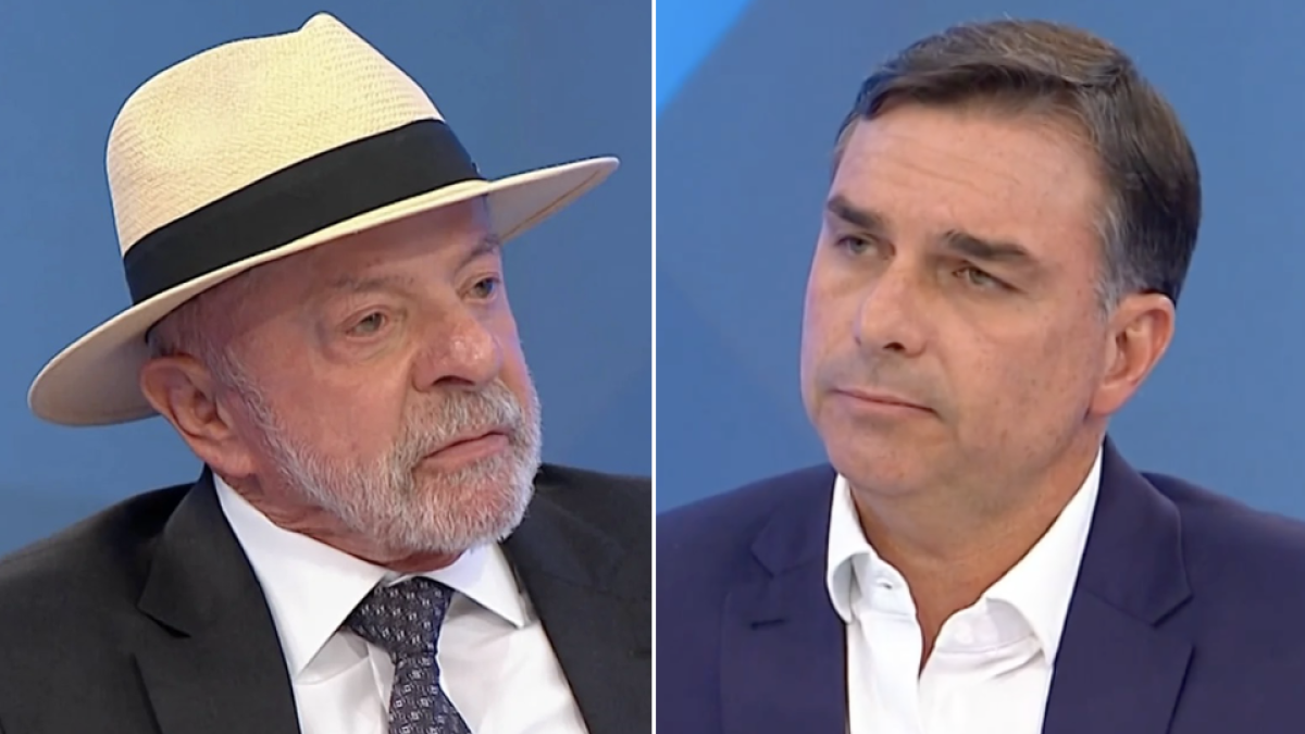 Lula e Flávio Bolsonaro durante entrevistas